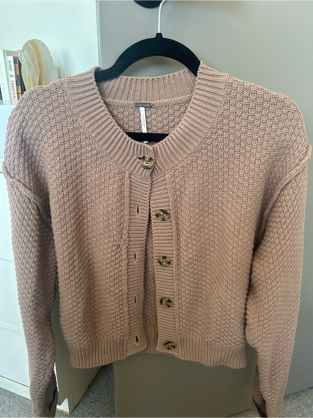 Free People Cropped Knit Button Cardigan - Dusty Pink